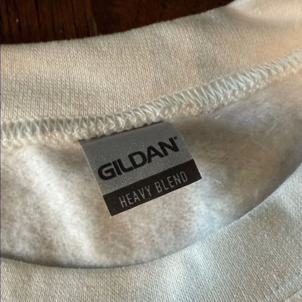 Gildan White Sweatshirt with Orange Graphic - Picture 3 of 4